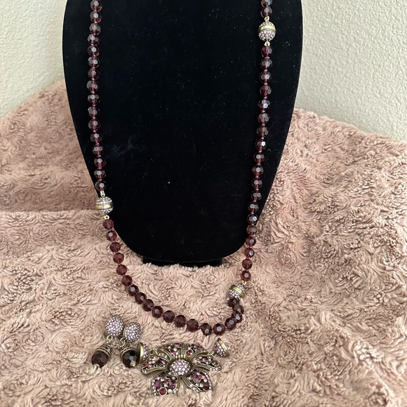 Heidi Daus Elegant Pink and Purple Gold Floral Necklace with Earrings - Picture 5 of 6